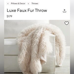 Pottery Barn Luxe Faux Fur Throw Blanket- Ivory Cream